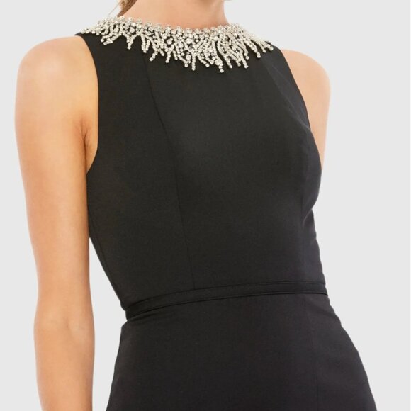 Mac Duggal Black Sleeveless Rhinestone Collar Column Gown Size 14 Womens Dress - Picture 3 of 11